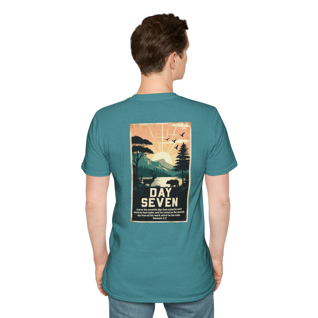 Day Seven of Creation T-Shirt — Biblical Creation Back Design